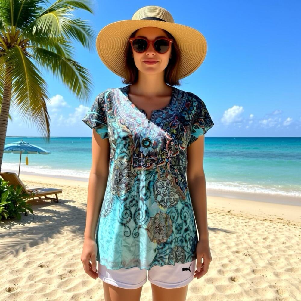 Y2K Fairy Whimsical Shirt Womens PM Green B.L.E.U. Floral Graphic Top Fairycore